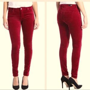 KUT Mia Toothpick Skinny Red Velvet Jeans size 2 Burgundy Red Wine